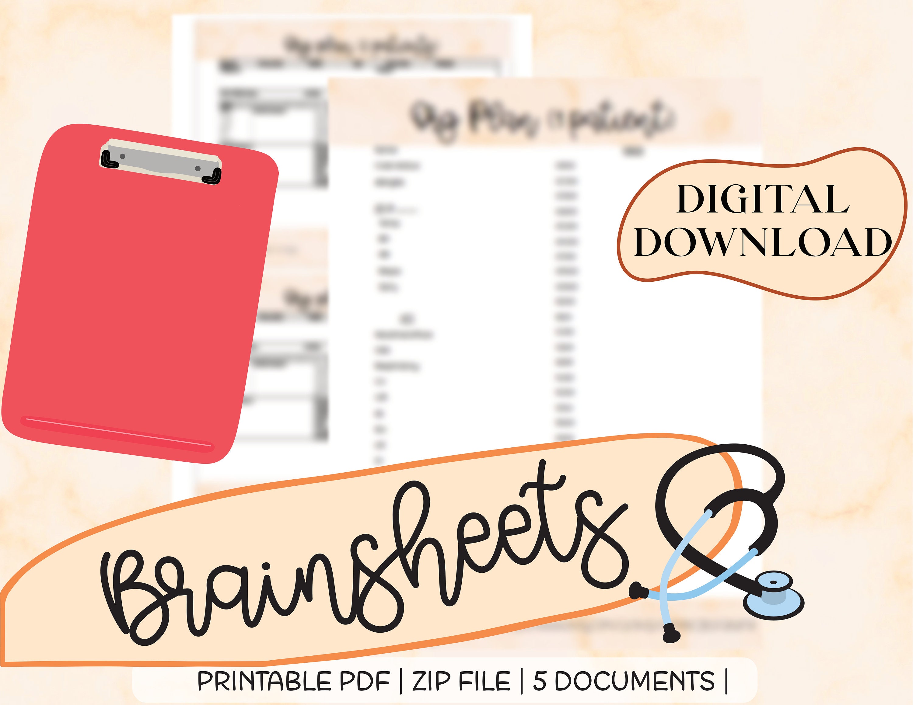 Brain Sheet Templates, for Nursing Students, Nurses, Organizational ...