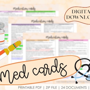 Med Cards, for Nursing Students, Nurses, Medical Terminology, Clinicals, Digital Download, Printable, Instant Download