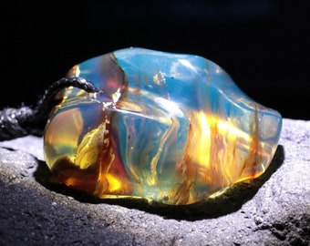 ZuperTrillion Ultra Rare Blue Amber Pendant Crystal Clear Amber Rare Inclusions Semi Polished Mystical Amber Amulet Amber Luck Amber Fantasy