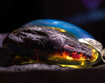 ZuperTrillion Ultra Rare Blue Amber Pendant, Museum Grade, Mystical Powerful Amber Amulet, 2023 Collection, Best Blue Amber in the World!