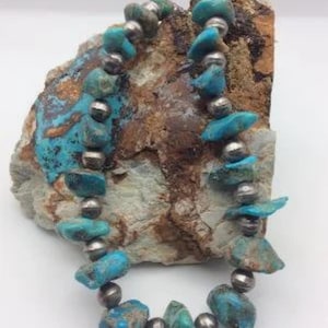 Turquoise Nugget Necklace Navajo Pearl Turquoise Necklace Authentic Native Made Vintage Turquoise Necklace Handmade Native Gift for Her