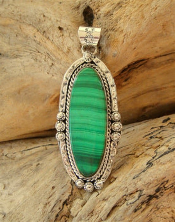 Native American Made Malachite and Sterling Silve… - image 1