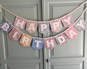 Liberty London Floral Print HAPPY BIRTHDAY Bunting | Birthday Decor | Pennant Bunting