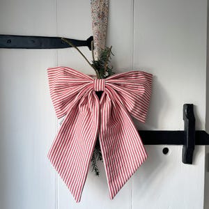 Linen Oversized Christmas Bow Red Stripe | Bow Decoration | Bow Tree Topper