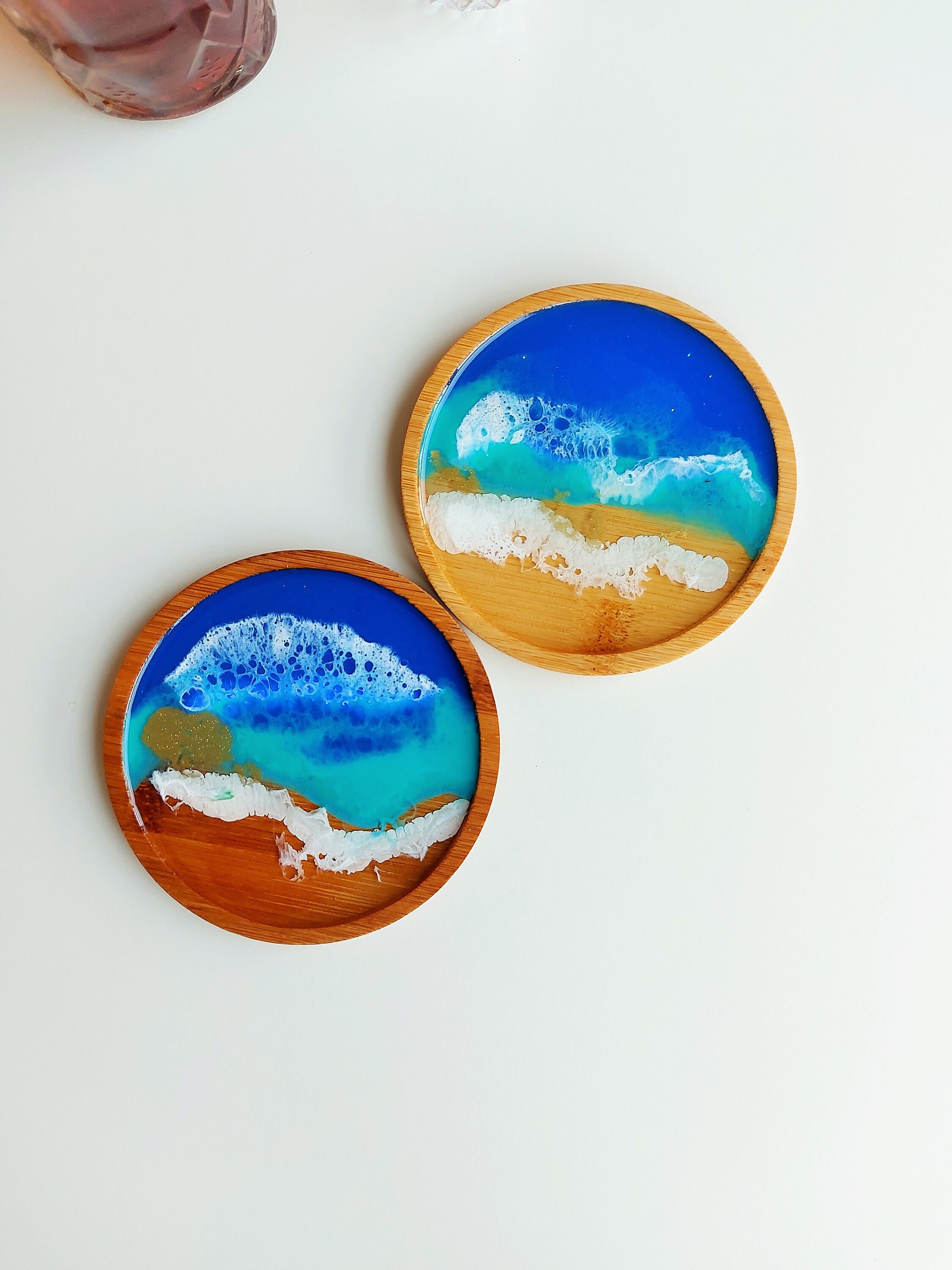 OCEAN themed Resin on Wood COASTERS set of 2pcs/ Ocean Etsy