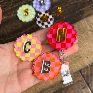 Red Checker Badge Reel, Modern Nurse RN Name, Nicu Maroon reel, Retractable Clip with Initial, Essential Work Accessory, Id Holder