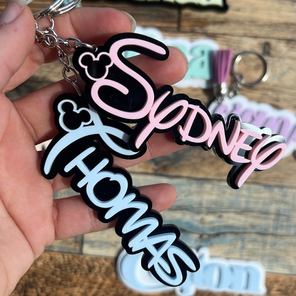 disney name keychain, disney font keychain, disney bag tag, name keychain, mickey mouse custom keychain