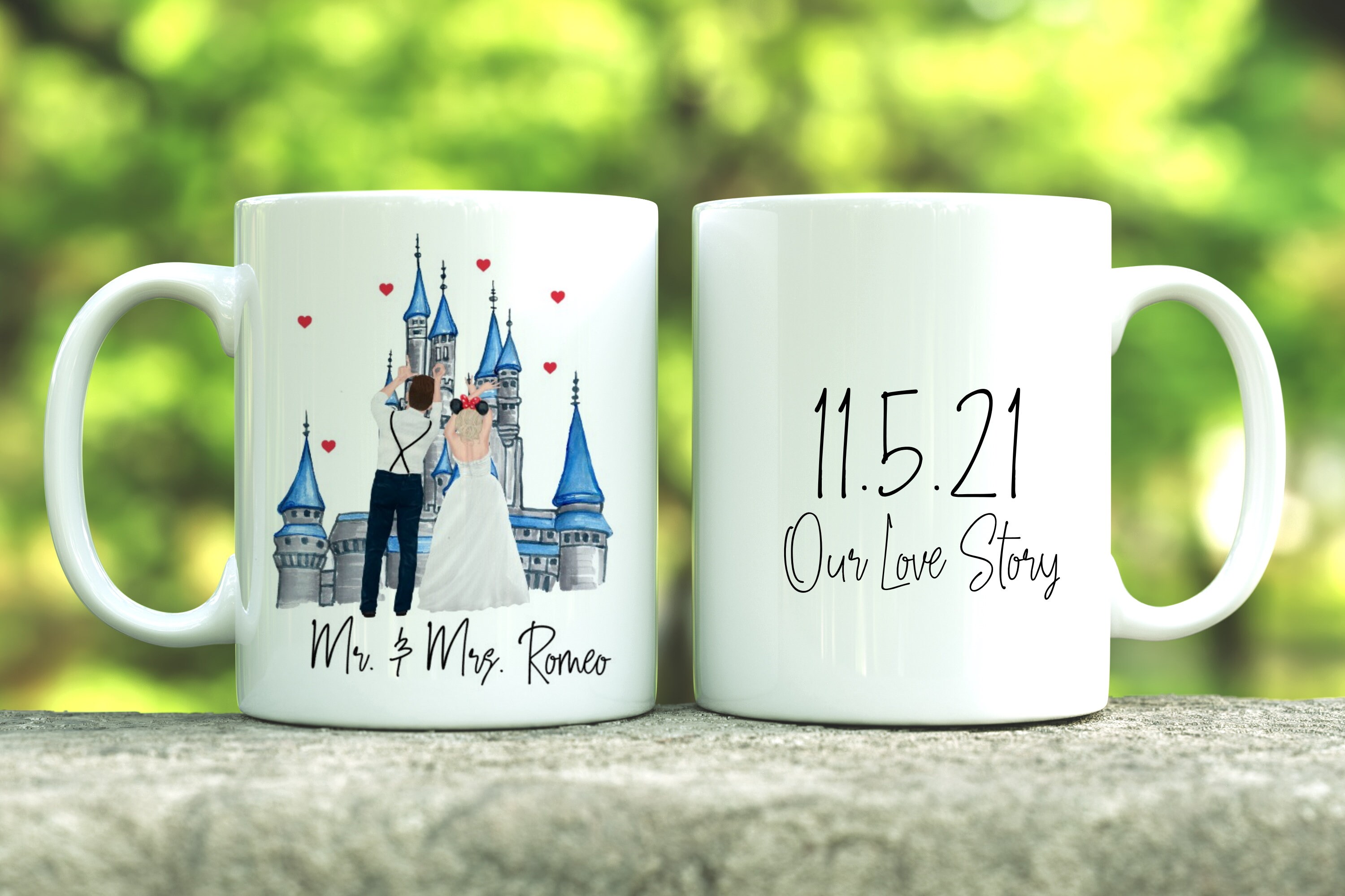 Disney Couple Wedding Gift Mug Set / Mickey And Minnie, Mr. And Mrs.  Metallic Coffee Mug Set/ Disney Bride Groom Pink And Silver Mugs