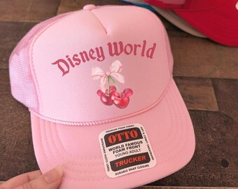 Disney World Cherries Foam Trucker Hat, Simple Mickey Mouse Colored Caps, Cute Mom Snapback, Disney Cherries Bow Coquette, Family Red Hat