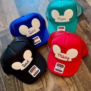 Mickey Simple Foam Trucker Hat, Mouse WDW Colored Caps, Matching Dad Snapback, Disneyworld Trip Mom Son Dad, Family Red Hats