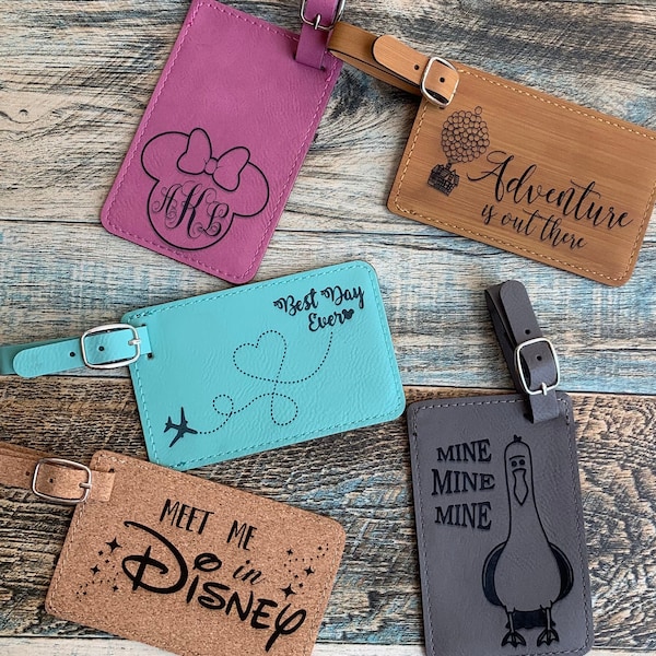 Disney Luggage Tag, Personalized Luggage Tag, Mickey Leather luggage tag, Magic Kingdom, epcot, disneyland, Adventure is out there