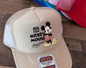 Vintage Mickey Mouse Foam Trucker Hat, Simple Mickey Mouse Colored Caps, Cute Mom Snapback, Disney Retro Show Title, Family Red Hat