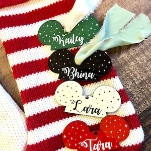 Disney Stocking Name Tag, Christmas stocking Mickey, Minimalist Modern, Family stocking tags, Disney Family