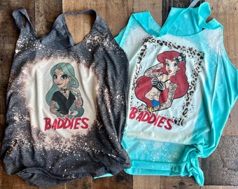 goth princess shirt, punk princess tee, tattoo Ariel, tattoo Tiana, dark disney shirt, leopard disney shirt, disney princess, tattoos