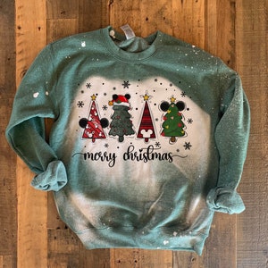 Mickey Christmas bleached sweatshirt, Tree Mickey Minnie shirt, Holiday sweatshirt, Disneyworld Christmas