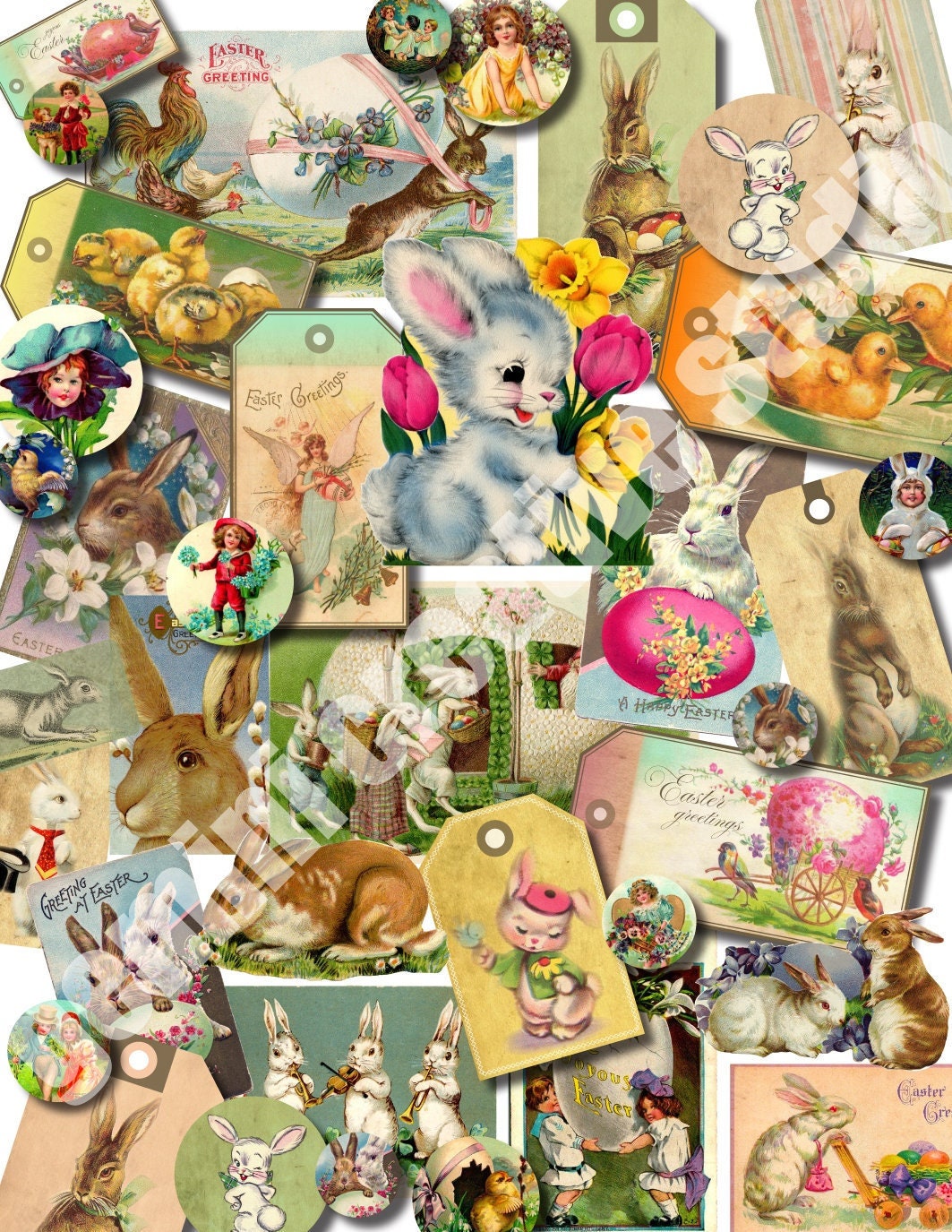 Retro Vintage EASTER Printable 5 Sheets Instant Digital - Etsy