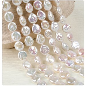 11-12mm Freshwater Button Pearl Beads Natural Round Coin Pearl Beads for Jewelry Making,Pearl Necklace Bracelets Making Gifts,Full Strand