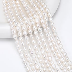 7-8mm Natural Freshwater Pearls Strand Beads,White Pearl,Genuine Cultured Pearl Bead,Full Strand,DIY Jewelry Gift for Her Wedding Necklaces