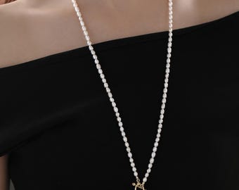 Collar largo, collar de perlas de agua dulce para mujer, collar de boda barroco, regalos para ella, regalos de cumpleaños, regalos de San Valentín, regalo para mamá