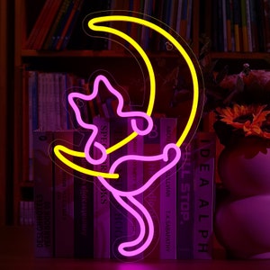 Cat Moon Anime Insegne al neon per decorazioni da parete Luci a LED fatte a mano per camera da letto Man Cave Home Bar Pub Ristorante Natale Compleanno Matrimonio