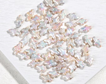 10x15mm Natural Freshwater Baroque Cross Pearl Beads,Freshwater Pearl for Jewelry Making,No Hole,White Loose Pearl Bead,Gift for Her Wedding
