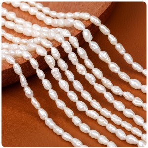 Perle di perle di riso bianco d'acqua dolce naturale da 3-4 mm, perle di perle filettate, collana di perle di semi, braccialetto girocollo, creazione di gioielli, regali per il suo matrimonio