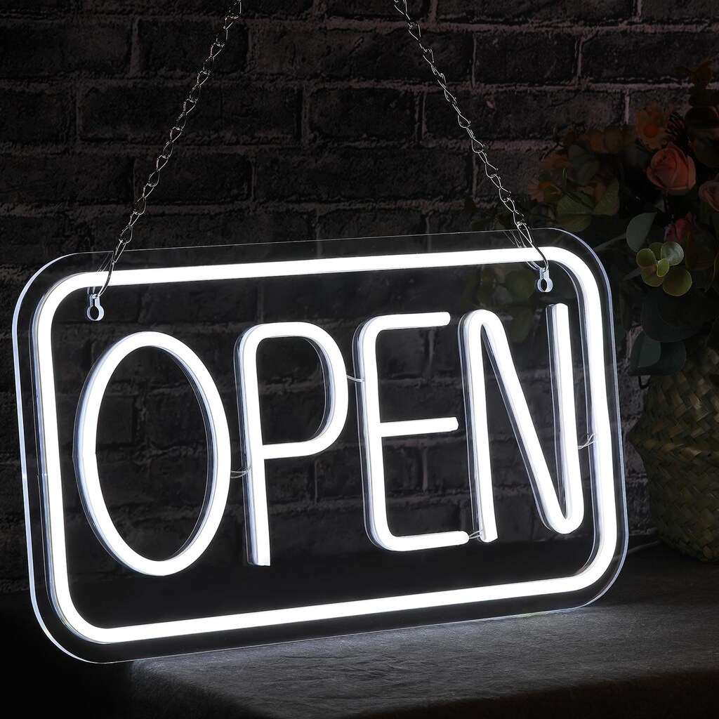 SIGNVIA Insegna Luminosa Al Neon "OPEN" 39,9 Cm - Cartello LED Con Luminosità Regolabile Per Negozi, Bar, Ristoranti E Decorazione Casa
