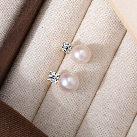 Orecchini a bottone con perle d'acqua dolce tipo pane in argento Sterling 925 carino da 8mm per gioielli Piercing da donna per ragazze  36