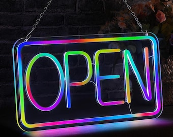 LED Open Sign,15.7"x9" Bright Neon Sign,Remote Control Color Changing Scrolling Flashing Modes,Open Signs for Business Bar Restaurant Window