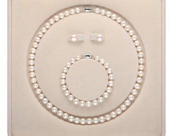 Conjunto de collar de perlas para mujer, conjunto de joyas de collar de perlas de agua dulce, collar de plata de ley 925 para mamá, novia, esposa, regalos de cumpleaños y bodas