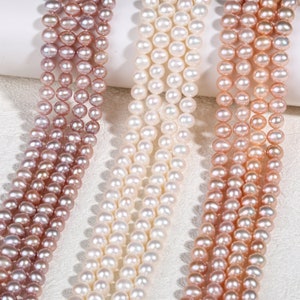 6-7mm Freshwater White Orange Purple Pearl Bead,DIY Pearl Necklace Bracelet Bridal Jewelry,Fresh Water Pearl Strand,Gift for Her,Full Strand