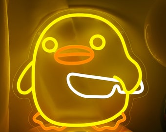 Duck Neon Sign,Cool Neon Signs for Wall Decor LED Funny Neon Lights for Bedroom Man Cave USB Handmade Anime Gaming Neon Sign(13.4*12.5 inch)