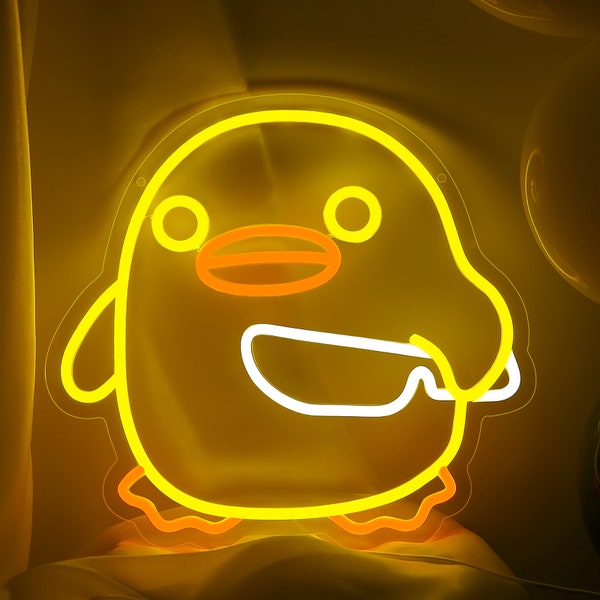 Duck Enseigne néon pour décoration murale Néon LED amusant pour chambre à coucher Man Cave Enseigne au néon de gaming anime alimenté par USB (13,4 x 12,5 pouces)