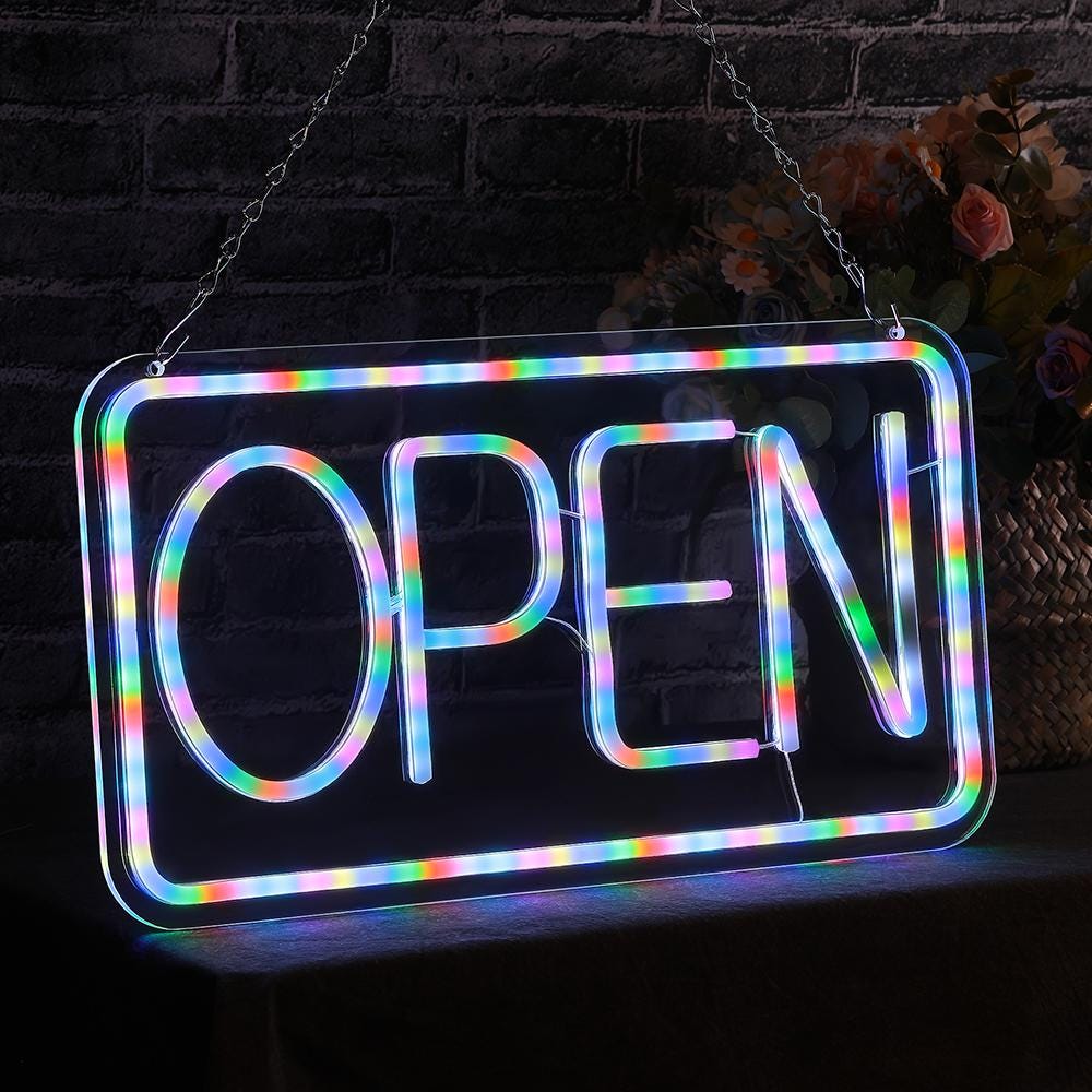LED Open Sign,15.7"x9" Bright Neon Sign,remote Control Color Changing ...