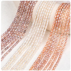 Perle di riso naturali d'acqua dolce da 3-3,5 mm, fuori turno 1 filo intero, collana braccialetto anelli perle di perle, perle bianche rosa viola per gioielli