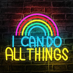 i can do all things Cute LED Neon Sign, USB Neon Signs Night Light for Children Kids Girls Boys Bedroom Living Room Classroom Party Decor