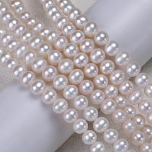 7-8mm Natural Freshwater Round Pearl Beads,8mm Pearl Beads Necklace Bracelet Jewelry Making,Gift for Her,Gift for Mom,Wedding Genuine Pearls