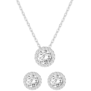 Diamond Pendant Necklaces for Women,Sterling Silver Necklace and Stud Earrings Jewelry Set for Mother’s Day Christmas Wedding Birthday Gifts