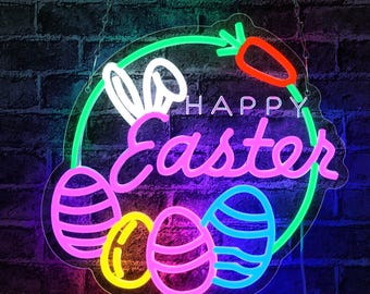 Happy Easter Neon Sign,Easter Egg Neon Sign,Rabbit Neon Sign,Easter Day Gifts for Boys Girl,Bunny Neon Sign for Wall Decor,Easter Home Decor