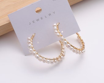 FreshWater Pearl Hoop Earrings for Women 18K Gold Plated Large Circle Earrings Jewelry Birthday Gift Christmas Gifts for Women Girls