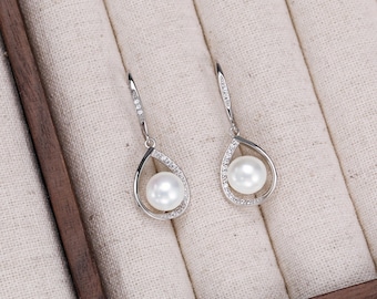 Freshwater Pearl Earrings for Women,S925 Silver Hoop Pearl Earrings,Diamond Earrings,Bridesmaid Gifts,Wedding Pearl Jewelry,Christmas Gifts