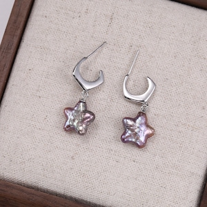 Freshwater Pearl Earrings for Women,Star Pearl Earrings,Bridesmaid Gifts,Birthday Gifts,Wedding Silver Earrings,Gift for Her,Gift for Mom