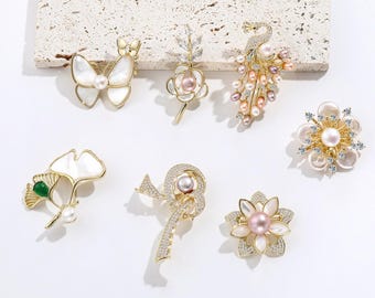 Zoetwaterparel Broche Pin, Bloem Vlinder Sneeuwvlok Kristal Broches Pins voor Trouwjurk Sjaals Sjaal Clip Kleding Tassen Sieraden cadeau