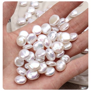 11-13mm Freshwater Baroque Pearl Coin Pearl Beads,White Natural Button Pearls for Jewelry Making Necklace Bracelet Earrings (no hole,1 pcs)