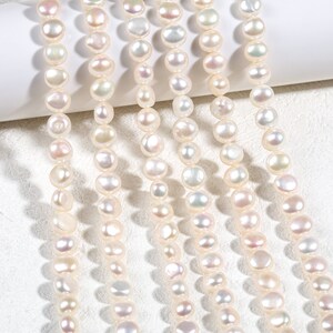 7-9mm Natural Freshwater Pearl Beads,DIY Pearl Necklace Bracelet Earring,White Oval Fresh Water Pearl Strand,Gift for Her Wedding(Two Size)