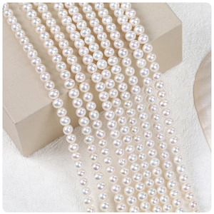5-6mm Natural Freshwater White Round Pearl Beads,Genuine Pearls Beads Strand,Pearls Necklace Bracelet Jewelry Making Gifts for Her Wedding