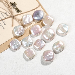 1 PZ, 22mm Natura Acqua Dolce Bianco Grande Quadrato Rettangolo Forma di Moneta Perla, Perla Barocca Branello Allentato Fai da Te Orecchino Anello Collana Gioielli, Senza Foro
