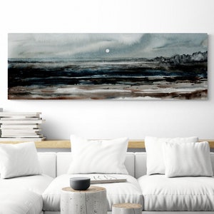 Watercolor Painting Canvas Wall Art Extra Large Print Long Narrow Wide Horizontal Lake House Above Bed Decor for Bedroom Panoramic Wall Art