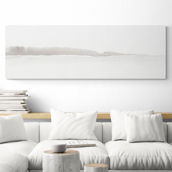 Warm Tone White Neutral Beige Gray Minimalist Abstract Canvas Oversize Wall Art Scandinavian Wall Art Above Bed Decor Long Narrow Horizontal