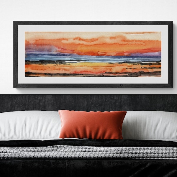 Horizontal Wall Art Digital, Printable Colorful Abstract Beach Wall Art, 12x36 Long Narrow Printable Art, Above Bed Decor, Instant Download